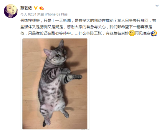 蔡艺侬微博截图