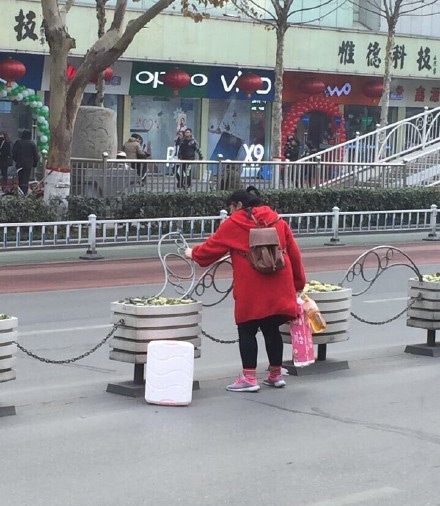 彪悍的女子过马路不怕栏杆 嫌隔离栏挡路女子竟徒手将其掰掉