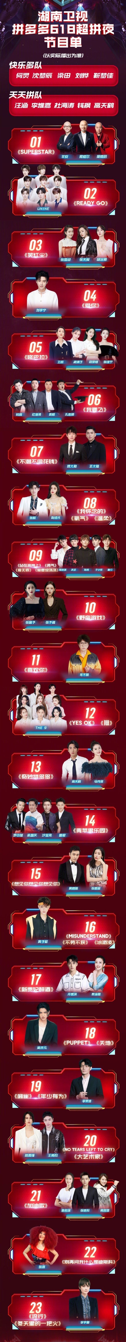 湖南卫视618晚会节目单