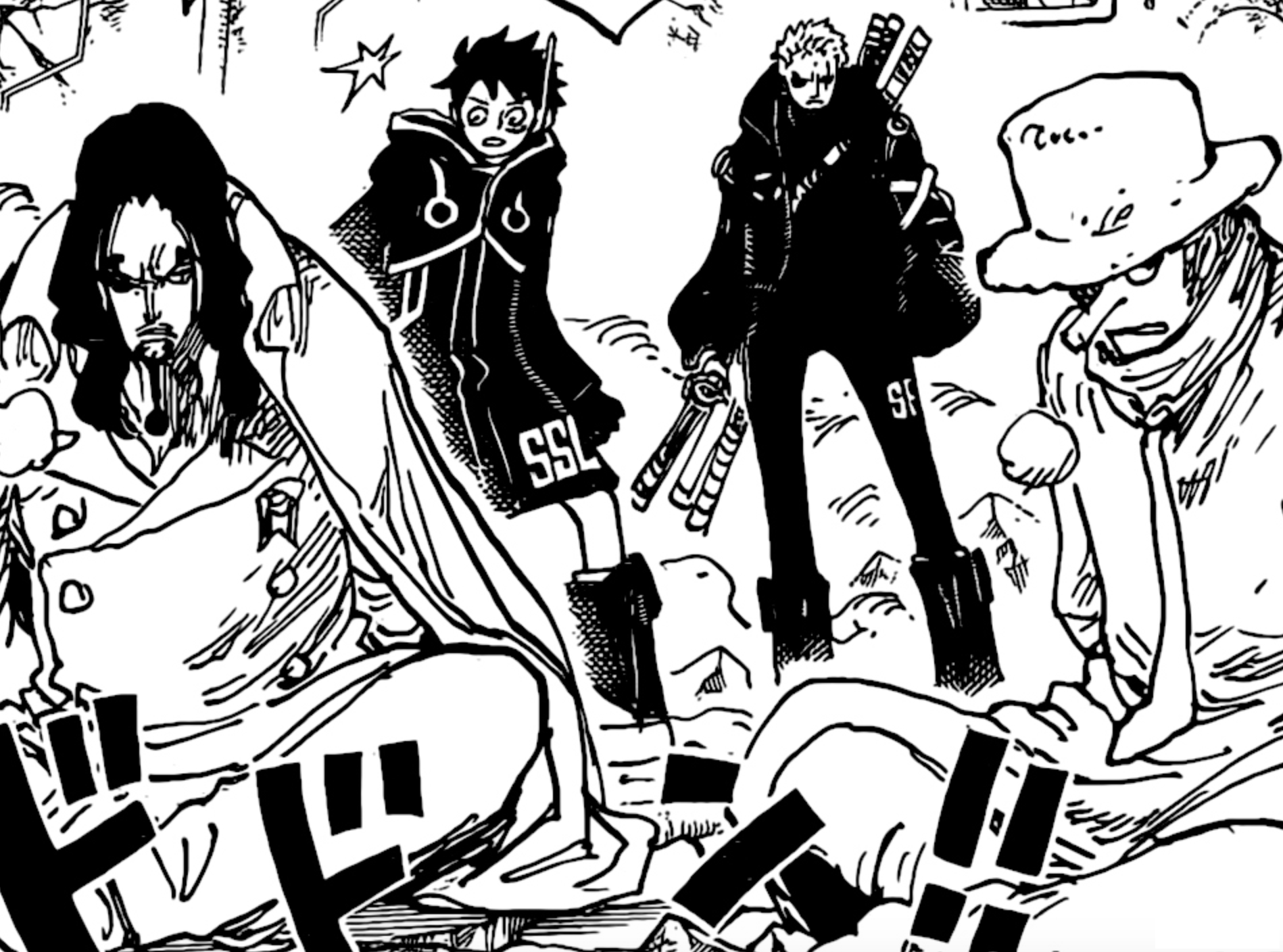 海贼王1076话最新情报图：路飞索隆&路奇卡库联手