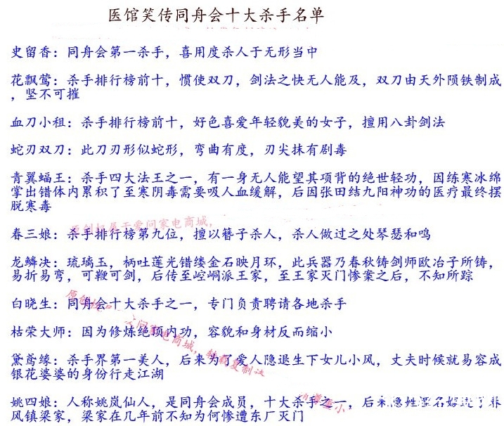 医馆笑传同舟会十大杀手卷轴名单大曝光
