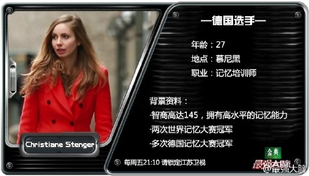 最强大脑Christiane Stenger个人资料职业 中德对抗赛赢了吗