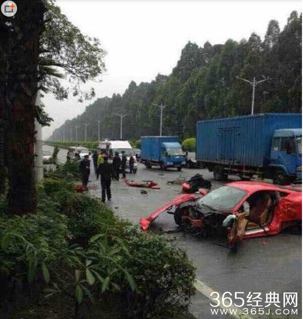 法拉利撞断大树