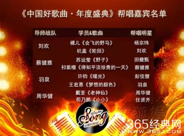 中国好歌曲第二季总决赛歌单曝光_杨宗纬彭佳慧任贤齐Hebe来帮唱_365经典网