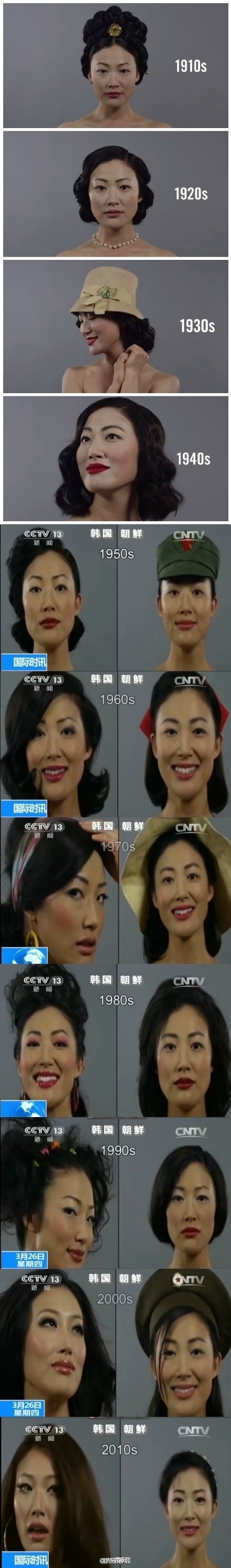 朝鲜韩国女性100年妆容变化：对比亮了