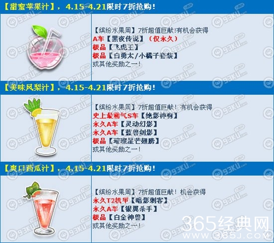 QQ飞车4月15日-21日缤纷水果周活动 7折抢购得永久极品S车/机甲