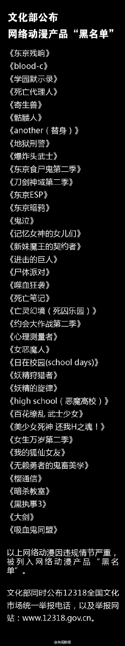 文化部发布网络动漫黑名单 多家网站被封