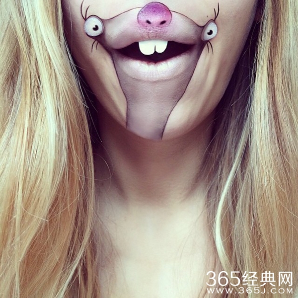 艺术家嘴唇上创作卡通人物惟妙惟肖