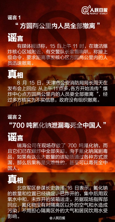 关于天津港爆炸事故这21个消息都是谣言！