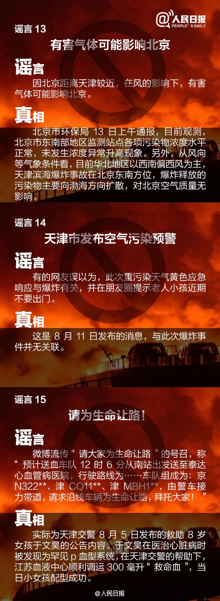 关于天津港爆炸事故这21个消息都是谣言！
