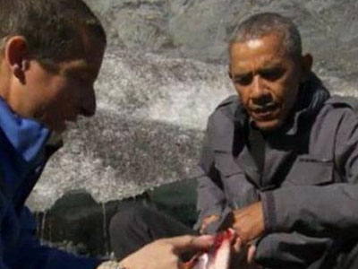 奥巴马生吃鲑鱼肉大赞贝爷捡回的美味