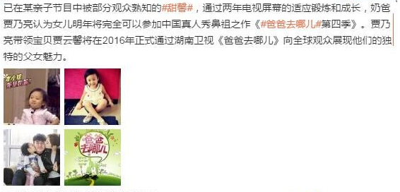 爸爸去哪儿第四季嘉宾名单遭扒 传贾乃亮甜馨加盟