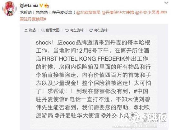 刘涛丹麦被盗400万是怎么回事