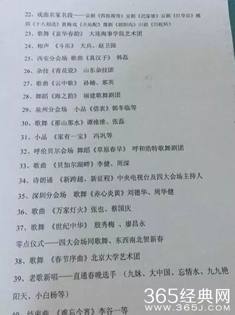 2016猴年央视春晚完整节目单