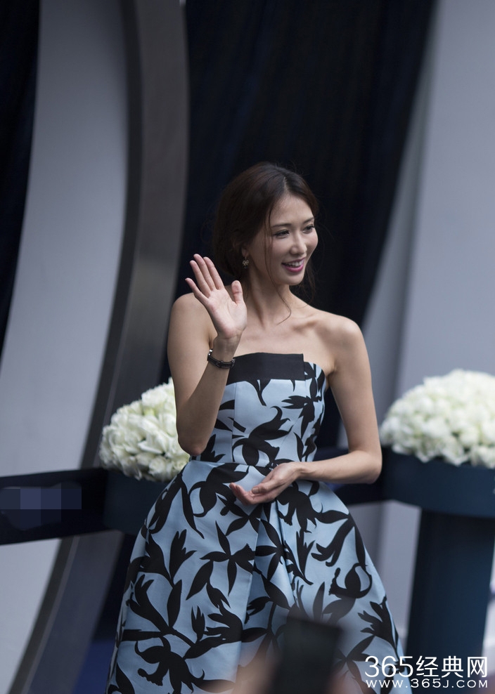 林志玲印花礼服秀锁骨 温柔甜笑显大气