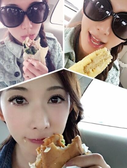 林志玲坐车卖萌开吃 啃玉米吃汉堡元气足