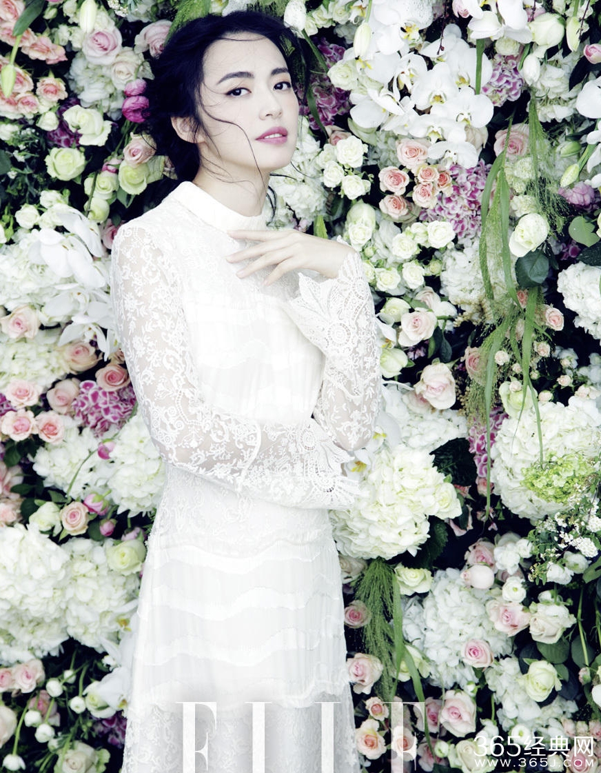 怀二胎的姚晨站在花丛中 比花还甜美