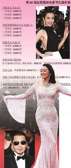 戛纳红毯价目表曝光 一等座2万欧元