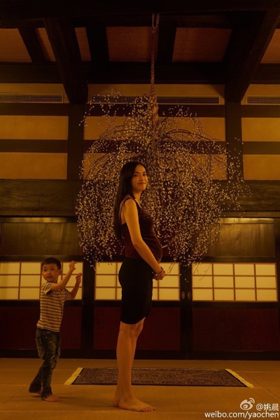 姚晨微博晒照挺孕肚温婉文艺