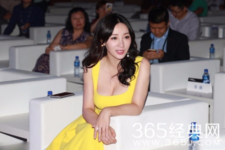 柳岩黄裙性感秀乳沟 台下热聊刘谦