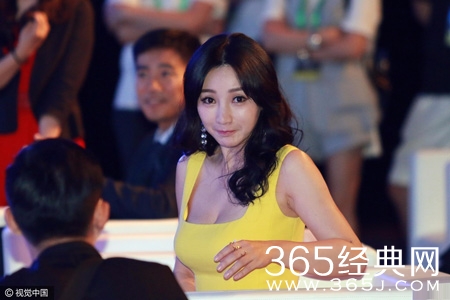 柳岩黄裙性感秀乳沟 台下热聊刘谦