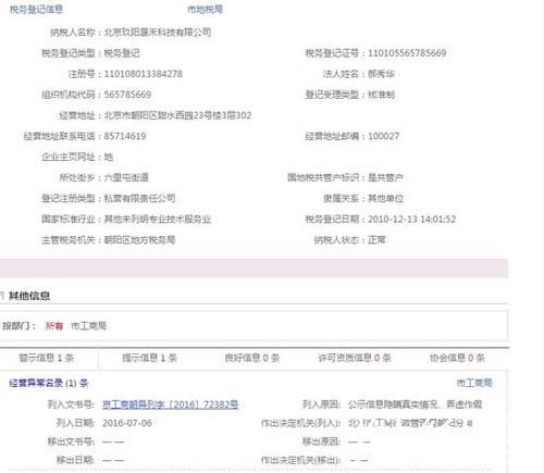 田朴珺公司弄虚作假 工商局列入异常名录