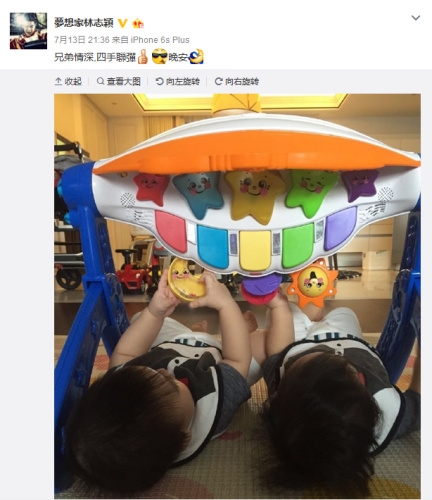 林志颖晒7个月双胞胎萌照