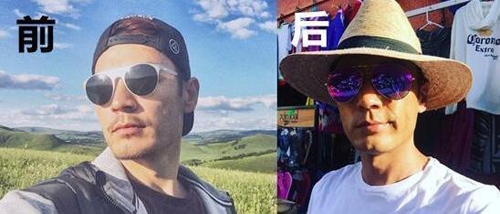 李光洁拍广告晒黑 与好友合影成黑白夹心饼干