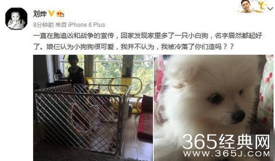 妻儿趁他不在养宠物 刘烨委屈：我被冷落了
