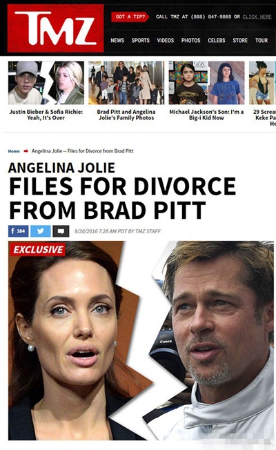 曝安吉丽娜朱莉已与皮特离婚 因带娃产生分歧