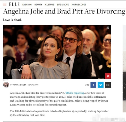 曝安吉丽娜朱莉已与皮特离婚 因带娃产生分歧