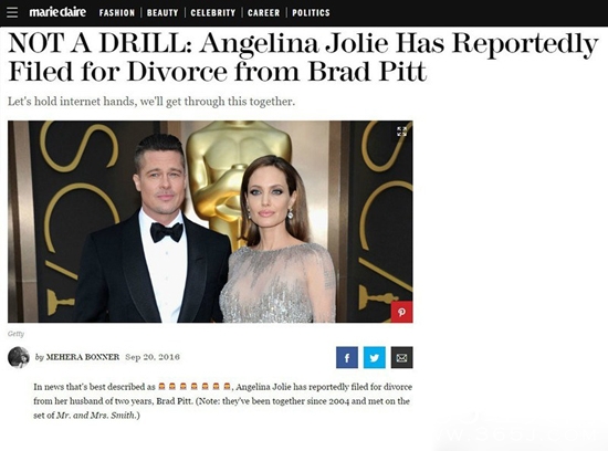 曝安吉丽娜朱莉已与皮特离婚 因带娃产生分歧