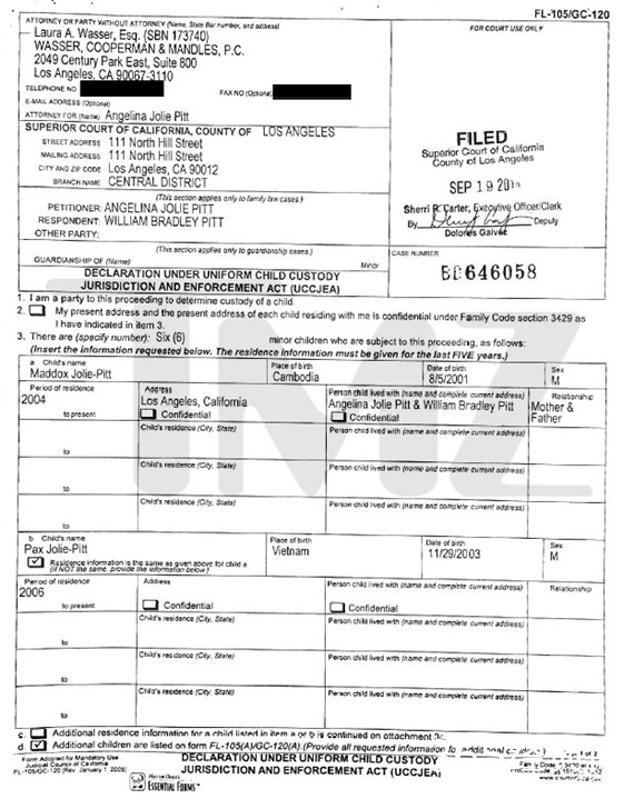 朱莉提交的离婚申请曝光 皮特难过:孩子最重要