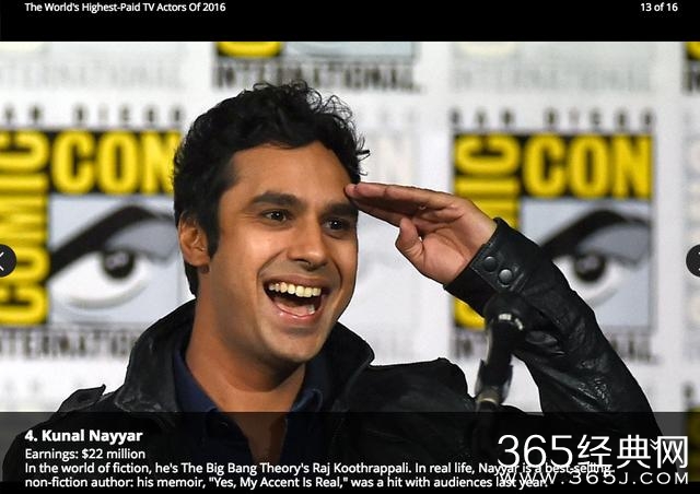 电视剧男星收入榜：《生活大爆炸》男星霸占前四，第一无悬念！