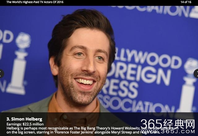 电视剧男星收入榜：《生活大爆炸》男星霸占前四，第一无悬念！