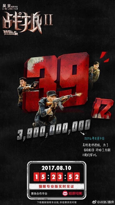 战狼2最新票房 见证中国电影票房新纪录