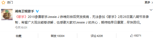 结石姐为什么突然退出歌手2018 结石姐Jessie J退出歌手2018的原因