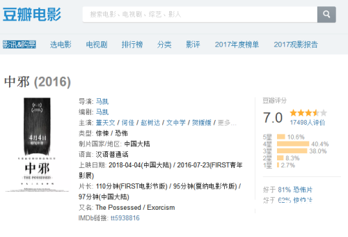 中邪电影好看么豆瓣评分多少