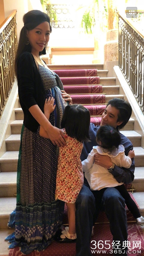 王力宏晒李靓蕾孕照，一家五口好幸福