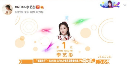 SNH48年度总决选中报李艺彤第一 成绩傲人