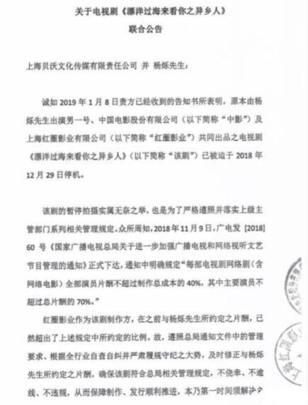 网爆杨烁曾要求天价片酬？从而导致电视剧停机？