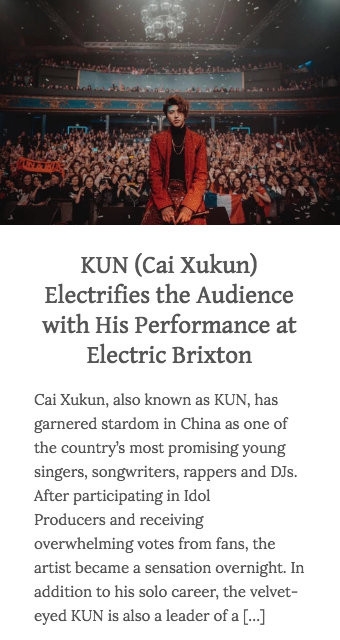 蔡徐坤登上国外网站头条 被称是“Great Vocals”