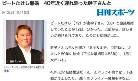 日本导演72岁北野武 与近40年的妻子离婚