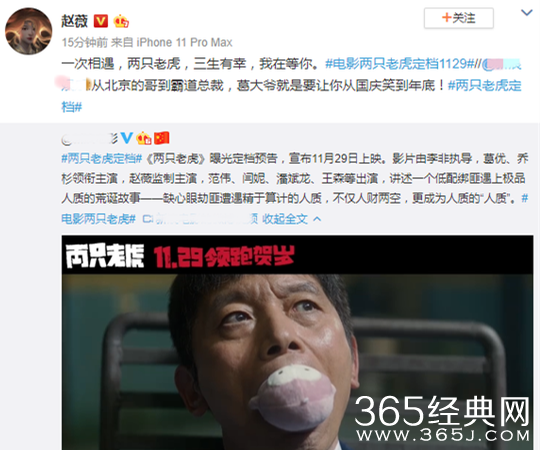 葛优乔杉赵薇《两只老虎》定档11月29日