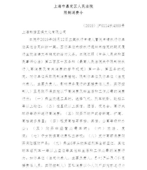 王思聪被限制高消费 细数具体被限制的行为