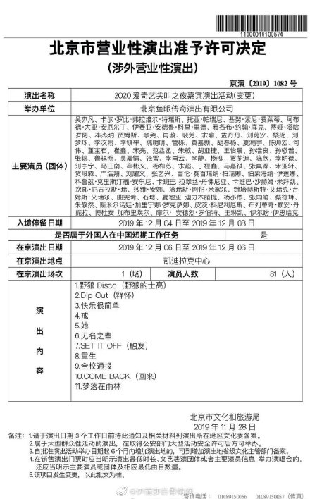 2020年爱奇艺尖叫之夜 于12月6日播出