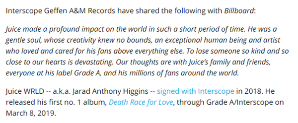 美国嘻哈歌手Juice WRLD去世 年仅21岁