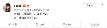 papi酱成功“卸货” 宣布生子母子平安