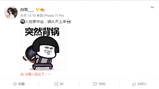 白雪发文侧面回应与张一山复合传闻：人在家中坐，锅从天上来