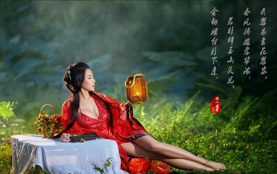 林中诗意，媚娘古装美女高清壁纸